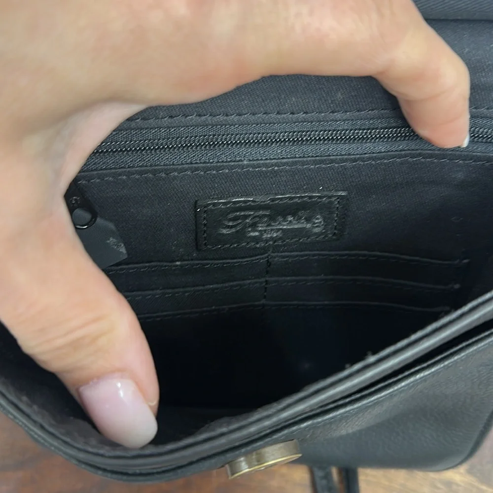 FOSSIL Vintage Leather Crossbody Organized Double Sided Flap Messenger Bag BLACK